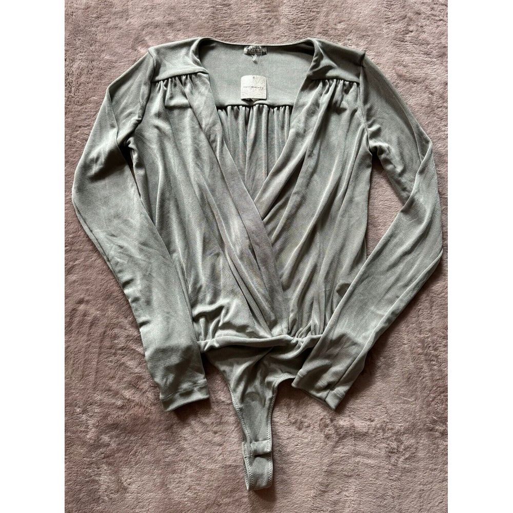 INTIMATELY FREE PEOPLE BODYSUIT WOMENS GRAY V NECK LONGSLEEVE‎ Sz S NWT